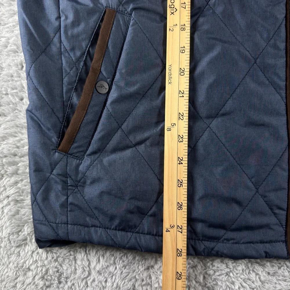 Tommy Bahama Mens XL Blue Quilted Full Zip Vest Diamond Pattern‎ Brown Trim
